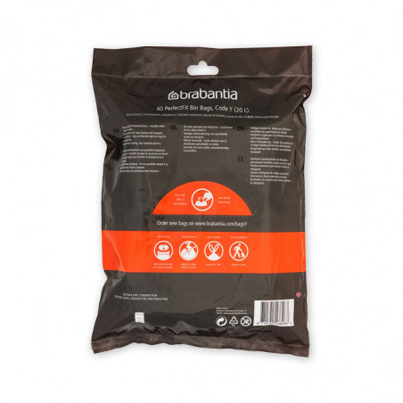 Saci de gunoi Brabantia PerfectFit NewIcon 1005490, dimensiune Y, 20 l, 40 buc, alb