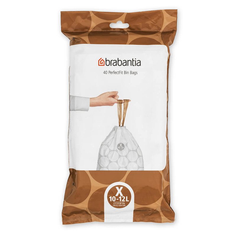 Saci de gunoi Brabantia PerfectFit NewIcon/Bo 1005582, Dimensiune X, 10-12 L, 40 buc, Alb