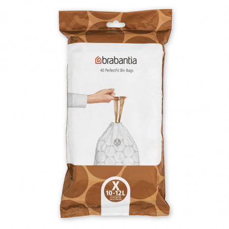 Saci de gunoi Brabantia PerfectFit NewIcon/Bo 1005582, Dimensiune X, 10-12 L, 40 buc, Alb