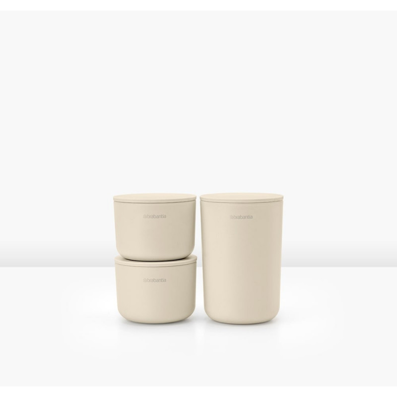 Set 3 recipiente depozitare Brabantia ReNew 1006269, 3 cutii, Fund moale anti-alunecare, Bej