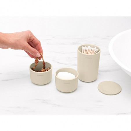 Set 3 recipiente depozitare Brabantia ReNew 1006269, 3 cutii, Fund moale anti-alunecare, Bej