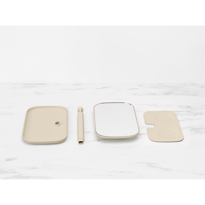 Oglinda cu suport pentru accesorii Brabantia ReNew 1006271, 28.3x20x12.6 cm, Baza antiderapanta, Reglabila la 360°, Bej