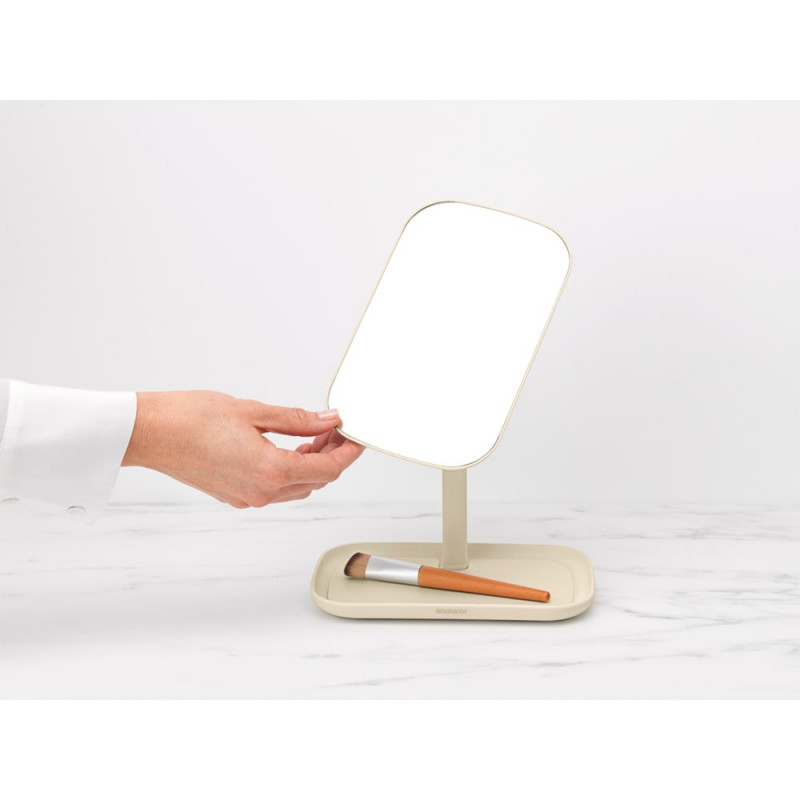 Oglinda cu suport pentru accesorii Brabantia ReNew 1006271, 28.3x20x12.6 cm, Baza antiderapanta, Reglabila la 360°, Bej