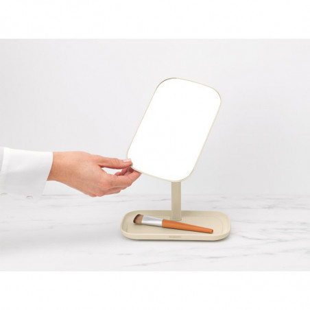 Oglinda cu suport pentru accesorii Brabantia ReNew 1006271, 28.3x20x12.6 cm, Baza antiderapanta, Reglabila la 360°, Bej