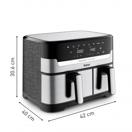 Friteuza cu aer cald Tefal Dual Easy Fry & Grill EY905D10, 2750 W, 5.1+3.2 L, 40-200°C, 2.2 kg, 8 programe, display LCD, Sync, Negru/Inox