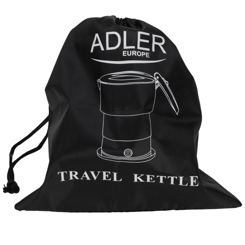 Fierbator pentru calatorii Adler AD 1377, 600W, 0.6 L, Corp din silicon pliabil, Protectie la supraincalzire, Indicator luminos, Alb