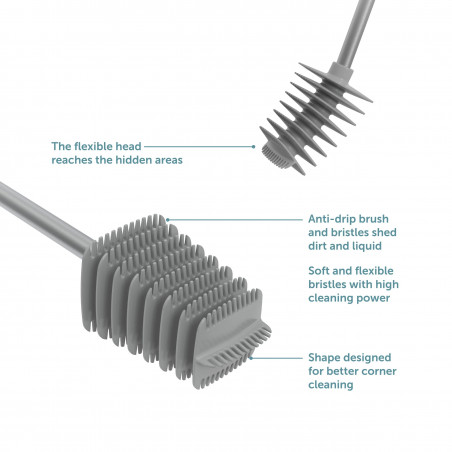 Perie de toaleta Trebonn 3025150, Cap rotativ la 360°, Alb/Gri