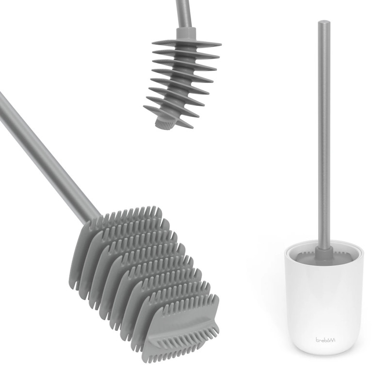 Perie de toaleta Trebonn 3025150, Cap rotativ la 360°, Alb/Gri