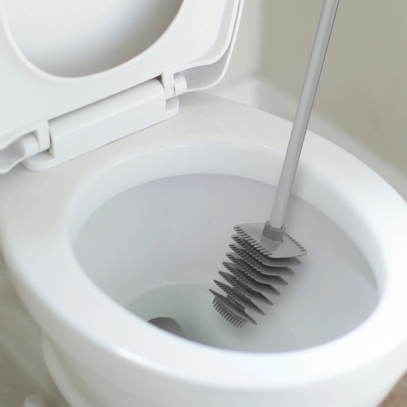 Perie de toaleta Trebonn 3025150, Cap rotativ la 360°, Alb/Gri