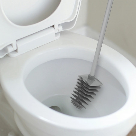 Perie de toaleta Trebonn 3025150, Cap rotativ la 360°, Alb/Gri