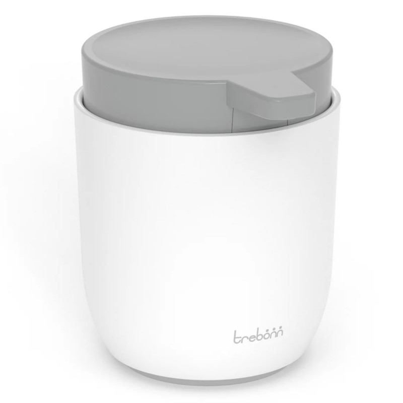 Dispenser sapun lichid Trebonn 3025120, 300 ml, 11x9x9 cm, Actiune prin apasare, Deschidere larga, Alb/Gri