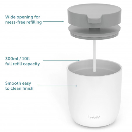 Dispenser sapun lichid Trebonn 3025120, 300 ml, 11x9x9 cm, Actiune prin apasare, Deschidere larga, Alb/Gri