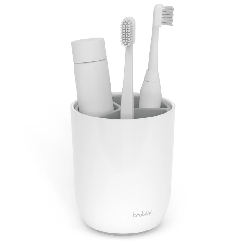 Suport periute de dinti Trebonn 3025100, 11x9x9 cm, 3 compartimente, Detasabil, Alb/Gri
