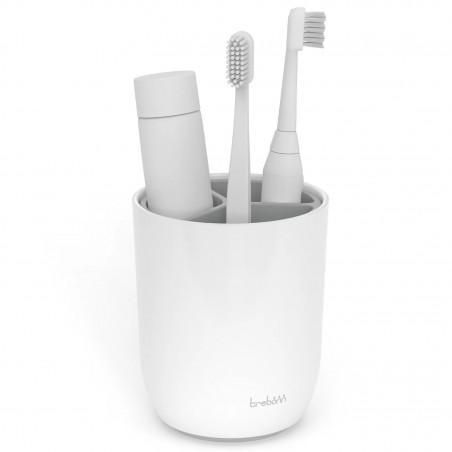 Suport periute de dinti Trebonn 3025100, 11x9x9 cm, 3 compartimente, Detasabil, Alb/Gri