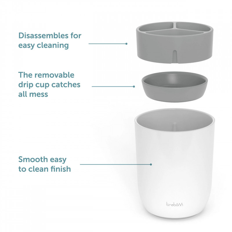 Suport periute de dinti Trebonn 3025100, 11x9x9 cm, 3 compartimente, Detasabil, Alb/Gri