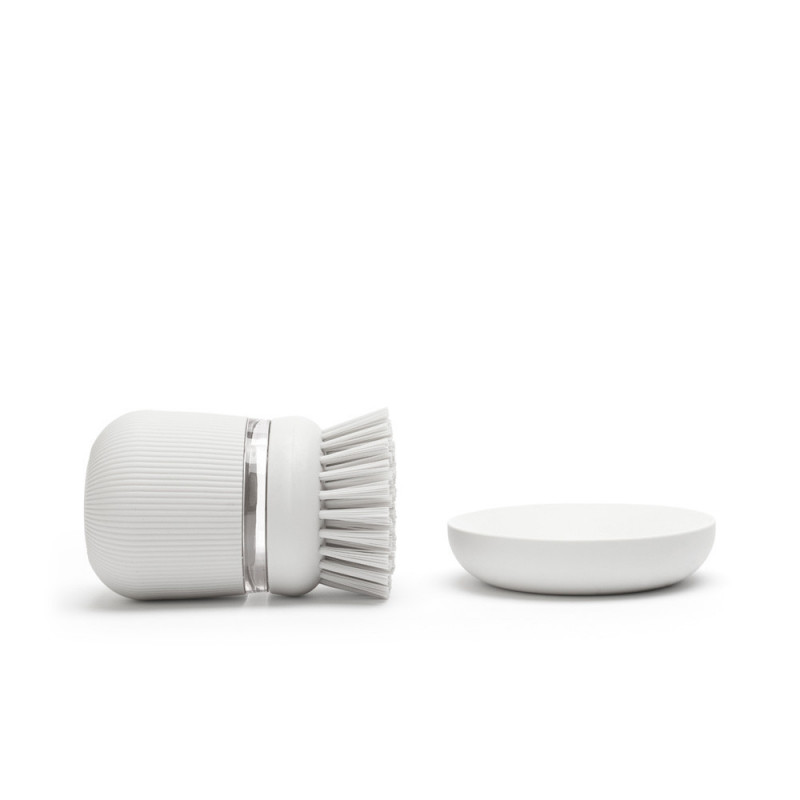 Dozator detergent de vase cu perie Brabantia Sinkside 1003318, 100 ml, Peri din poliester, Suport, Gri deschis