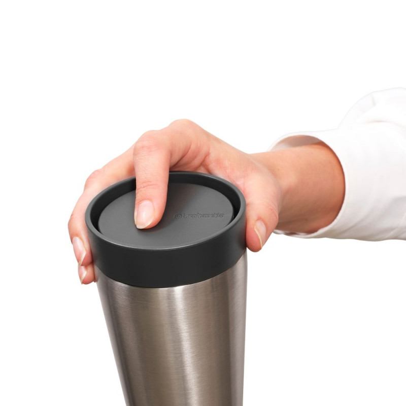 Cana thermos Brabantia Make&Take 1008491, 200 ml, Fara varsare, Fara BPA, Argintiu/Negru