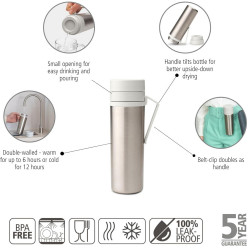 Sticla thermos Brabantia Make&Take 1008488, 500 ml, Perete dublu, Fara BPA, Argintiu/Gri deschis