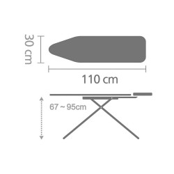Masa de calcat Brabantia A 90300124, 110x30 cm, 7 pozitii reglabile, Suport pentru fier de calcat, Alb