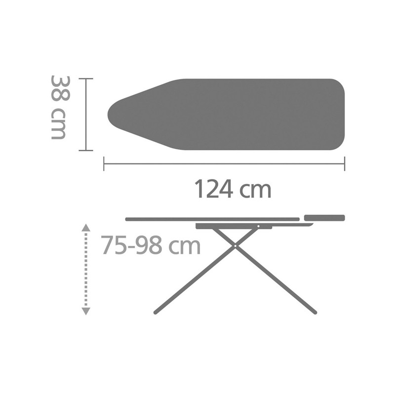 Masa de calcat Brabantia B 1005619, 124x38 cm, 7 pozitii de reglare, Suport generator de abur, Albastru deschis