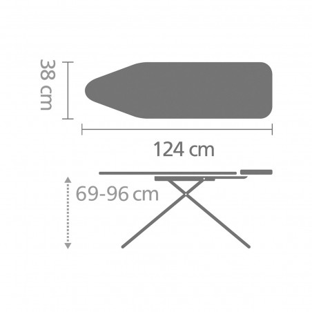 Masa de calcat Brabantia B 1003338, 124x38 cm, 7 pozitii de reglare, Suport pentru fier, Alb/Gri