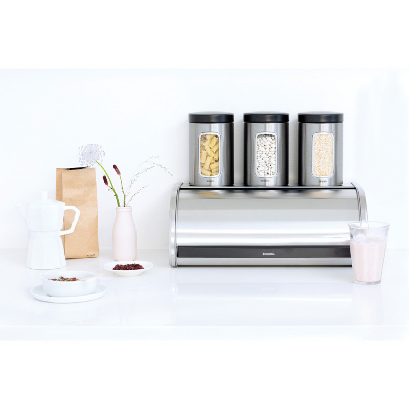 Cutie pentru paine Brabantia Roll Top 646890, 16 L, 44.5x26 cm, Constructie usoara si robusta, Inox/Mat