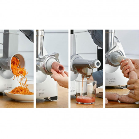 Mașină de tocat carne Bosch MFW68660, 2200W, atașament pentru roșii și cârnați, invers, 4,3 kg/min, Inox