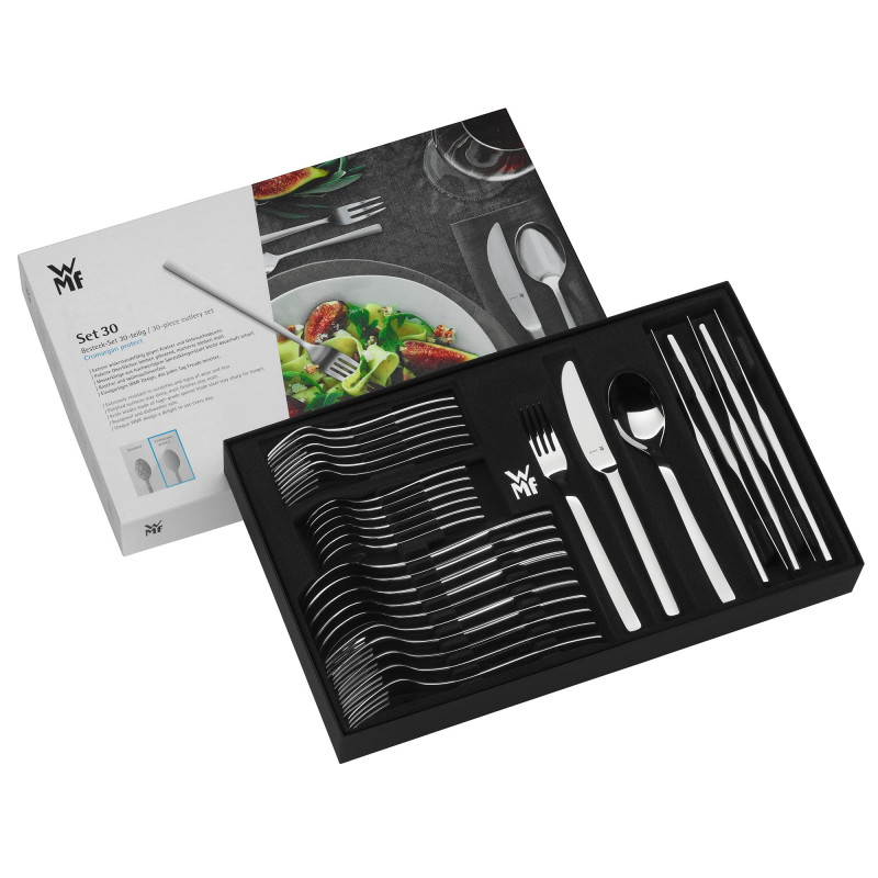 Set tacamuri WMF Kult, 30 piese, Cromargan protect, Lustruit manual, Otel inoxidabil 18/10, Argintiu