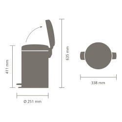 Cos de gunoi cu pedala Brabantia NewIcon 1001090, 12 L, Inchidere lina, Baza antiderapanta, Finisaj mineral, Gri