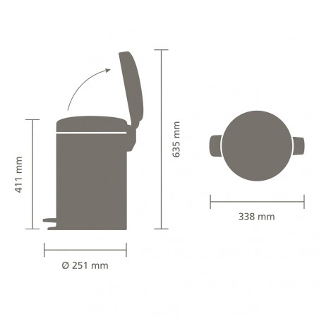 Cos de gunoi cu pedala Brabantia NewIcon 1001090, 12 L, Inchidere lina, Baza antiderapanta, Finisaj mineral, Gri