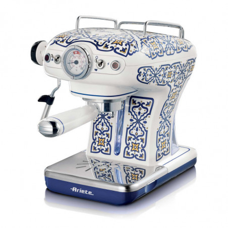 Espressor manual Ariete Capri 1389/1C, 850W, 15 bar, 0.9 L, Spumare lapte, Cafea macinata si doze ESE, Alb/Albastru