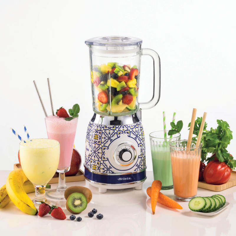 Blender Ariete Capri 0583/0C, 1000W, 1.5 L, 4 viteze + pulse, Zdrobire gheata, Alb/Albastru