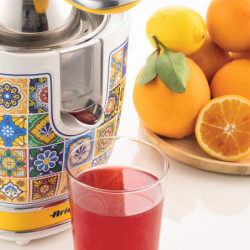 Presă pentru citrice Ariete Positano JUICER 0413/0P, 85W, Corp metalic, Funcționare silențioasă, 2 atașamente, Alb/galben