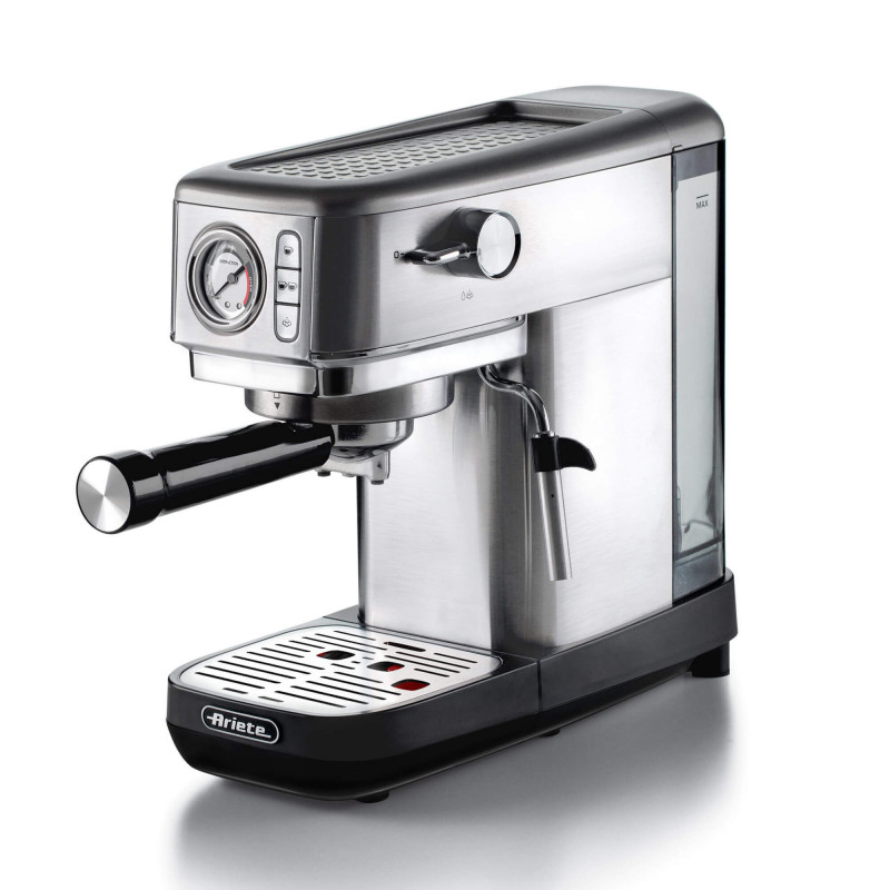 Espressor manual Ariete ESPRESSO METAL SLIM 1381/10, 1300W, 15 bar, 1.1 L, Manometru, Cafea macinata si doze ESE,  Inox