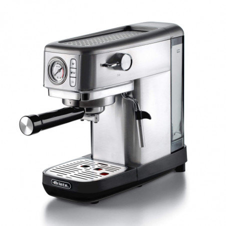 Espressor manual Ariete ESPRESSO METAL SLIM 1381/10, 1300W, 15 bar, 1.1 L, Manometru, Cafea macinata si doze ESE,  Inox