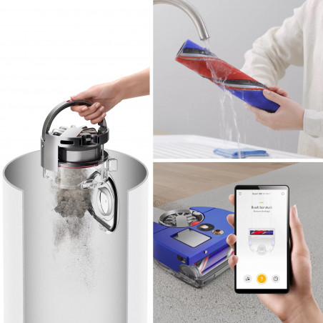 Aspirator robot Aspirator Dyson 360, 65 AW, 22000 Pa, 110000 rpm, 4 moduri, Navigare vizuală 360°, Hyperdymium, Profil redus, Albastru/Nickel