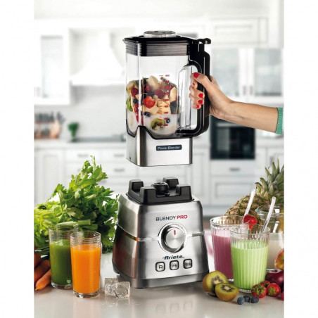 Blender Ariete BLENDY PRO 0577, 2000W, 6 lame din otel, 2 L, 32000 rpm, 6 viteze + pulse, 3 programe, Argintiu
