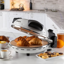 Cuptor electric pentru pizza Ariete "Pizza in 4 minute" 0918/00, 1200W, 32 cm, Pana la 400°C, 5 trepte, Placa de piatra, Acoperire antiaderenta, Alb