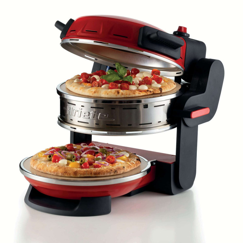 Cuptor dublu pentru pizza Ariete PIZZERIA 0927/00, 2300W, 32 cm, 2 termostate pana la 400C, 5 trepte, 2 placi de piatra, Acoperire antiaderenta, Rosu