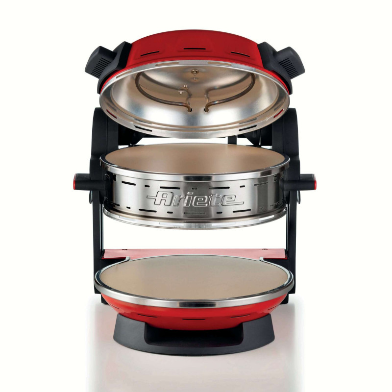 Cuptor dublu pentru pizza Ariete PIZZERIA 0927/00, 2300W, 32 cm, 2 termostate pana la 400C, 5 trepte, 2 placi de piatra, Acoperire antiaderenta, Rosu