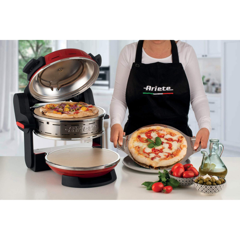Cuptor dublu pentru pizza Ariete PIZZERIA 0927/00, 2300W, 32 cm, 2 termostate pana la 400C, 5 trepte, 2 placi de piatra, Acoperire antiaderenta, Rosu