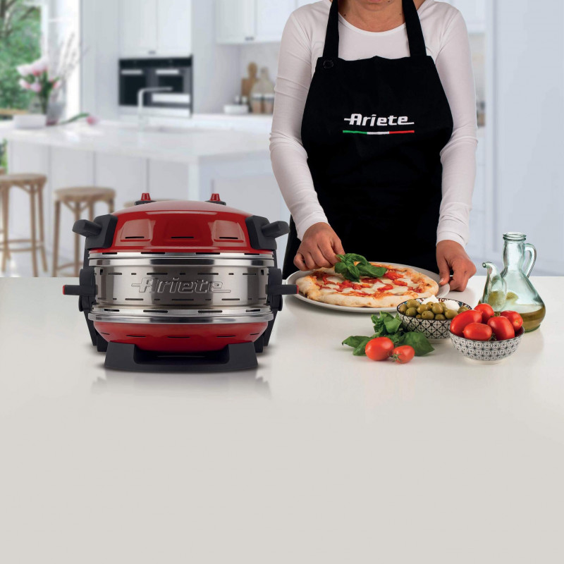 Cuptor dublu pentru pizza Ariete PIZZERIA 0927/00, 2300W, 32 cm, 2 termostate pana la 400C, 5 trepte, 2 placi de piatra, Acoperire antiaderenta, Rosu