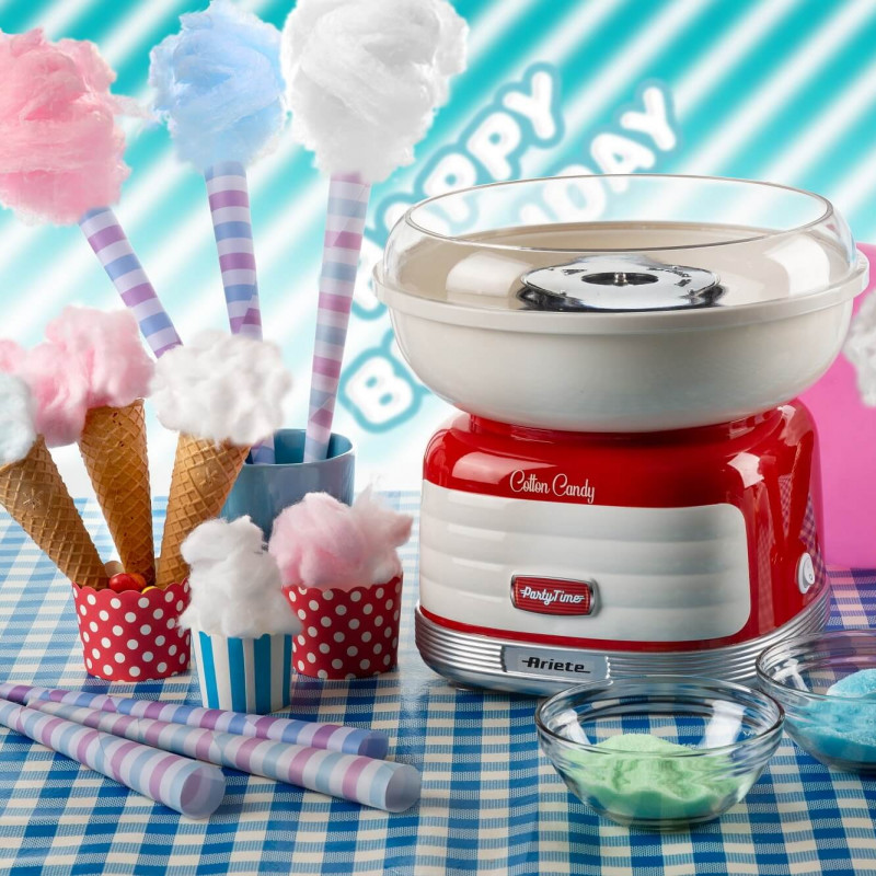 Aparat preparare vata de zahar Ariete COTTON CANDY PARTY TIME 2973/00, 450W, Distribuitor integrat, Rosu