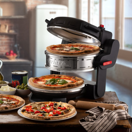 Cuptor dublu pentru pizza Ariete PIZZERIA 0927/01, 2300W, 32 cm, 2 termostate pana la 400°C, 5 trepte, 2 placi de piatra, Acoperire neaderenta, Negru