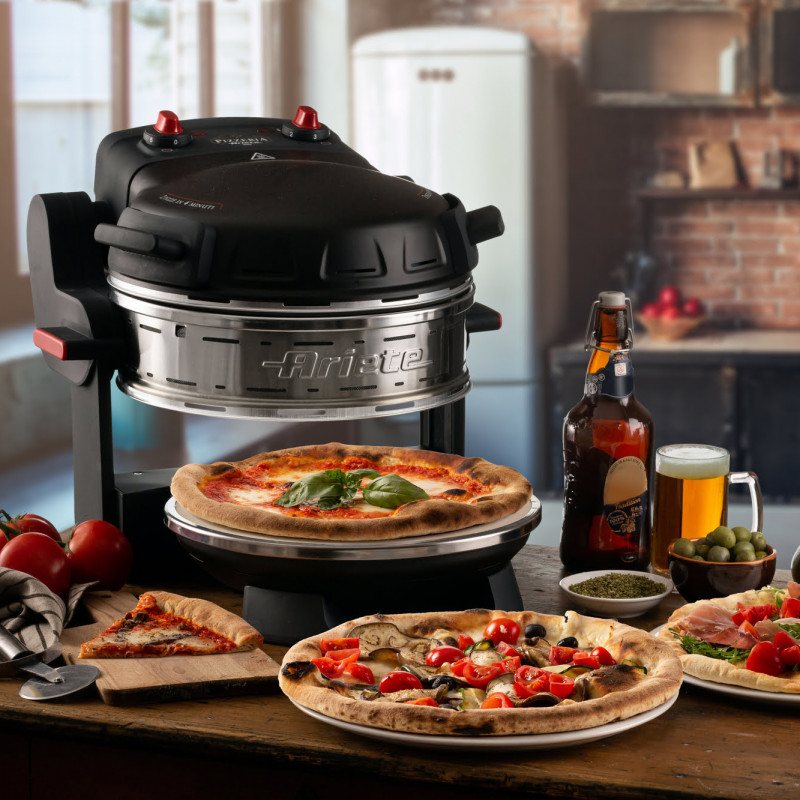 Cuptor dublu pentru pizza Ariete PIZZERIA 0927/01, 2300W, 32 cm, 2 termostate pana la 400°C, 5 trepte, 2 placi de piatra, Acoperire neaderenta, Negru