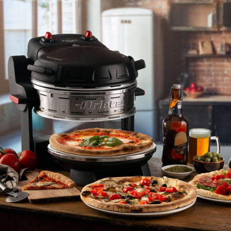 Cuptor dublu pentru pizza Ariete PIZZERIA 0927/01, 2300W, 32 cm, 2 termostate pana la 400°C, 5 trepte, 2 placi de piatra, Acoperire neaderenta, Negru