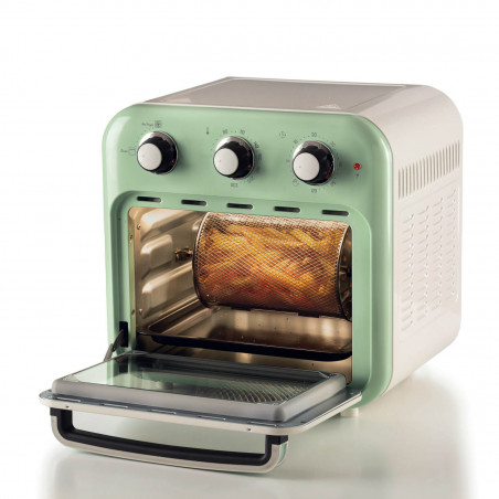 Friteuza cuptor cu aer cald Ariete VINTAGE 4632/04, 1400W, 16 L, Pana la 230°C, Timer, Cos rotativ, Alb/Verde