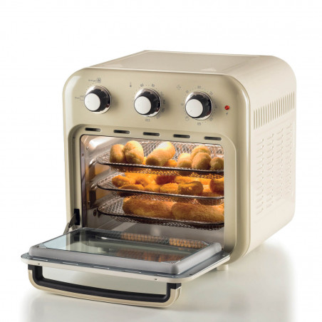 Friteuza cuptor cu aer cald Ariete VINTAGE 4632/03, 1400W, 16 L, Pana la 230°C, Timer, Cos rotativ, Alb/Bej
