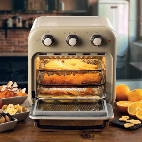 Friteuza cuptor cu aer cald Ariete VINTAGE 4632/03, 1400W, 16 L, Pana la 230°C, Timer, Cos rotativ, Alb/Bej
