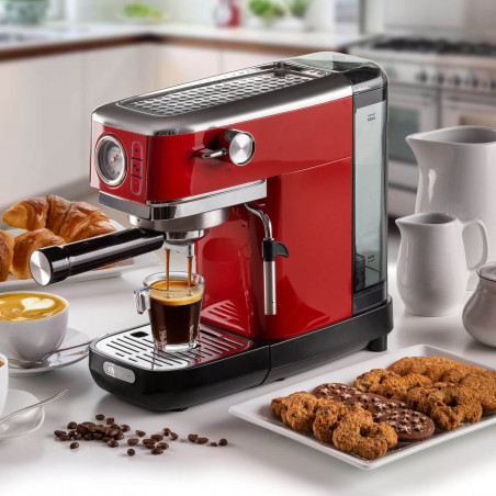 Espressor manual Ariete ESPRESSO SLIM MODERNA 1381/33, 1300W, 15 bar, 1.1 L, Cafea macinata si doze ESE, Rosu